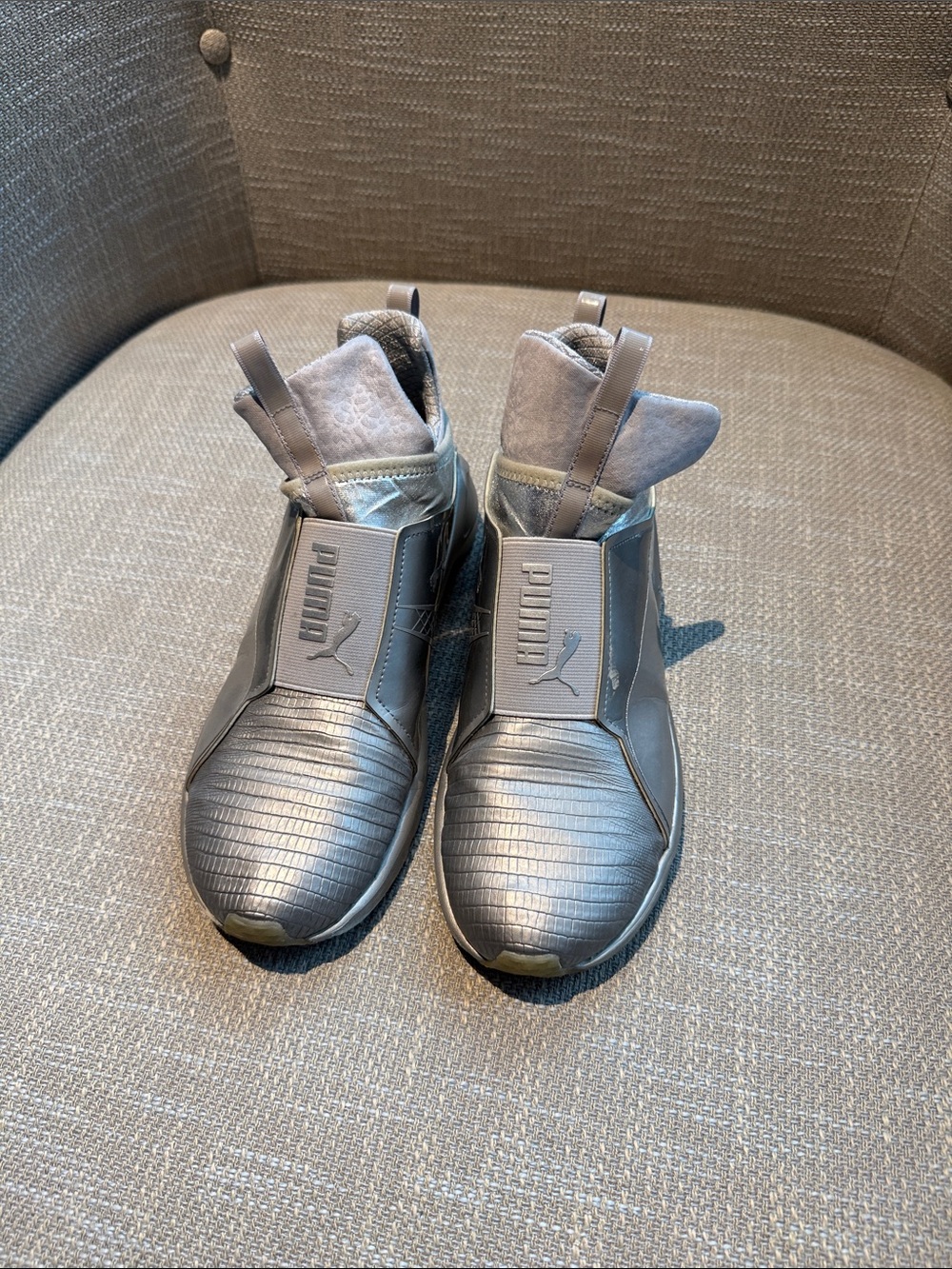 Puma womens Silver Slip-On Metallic Sneakers